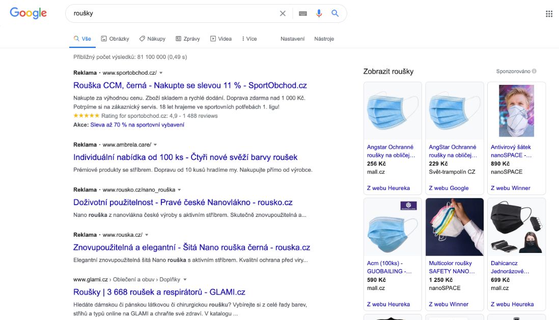 Reklamy na zdravotnické roušky mohou být v Google Ads omezené. TO neznamená, že žádné takové nemůžete najít, mohou tma být jisté podmínky, za kterých lze takovou reklamu spustit.