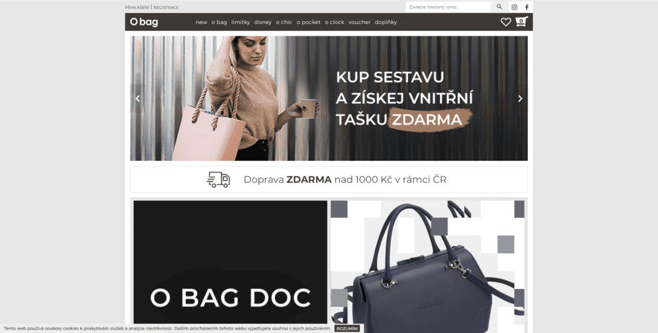 O bag také frčí na platformě Shoptet. Tento e-shop také prošel custom edity pomocí kodéra.