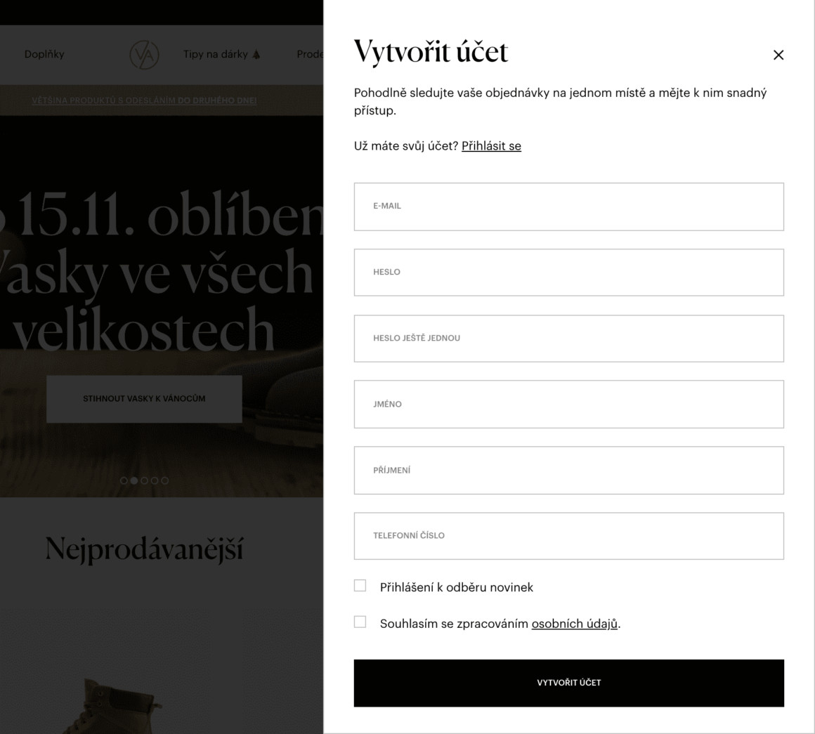 Vasky mají celkem dobře propracovaný email marketing, ale rozhodně se najdou lepší hráči, kteří s emailingem pracují ještě lépe v rámci automatizace a segmentace. Na eshopu Vasky si můžete při registraci zaškrtnout políčko a přihlásit se tak odběru novinek.