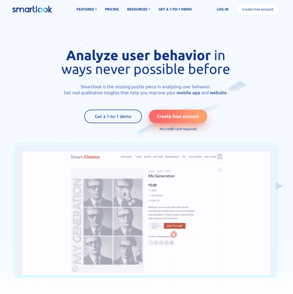 Smartlook je skvělý nástroj pro vizualizaci dat, která Google Analytics nejsou schopná posbírat. Jedná se primárně o heatmapy nebo clickmapy. 