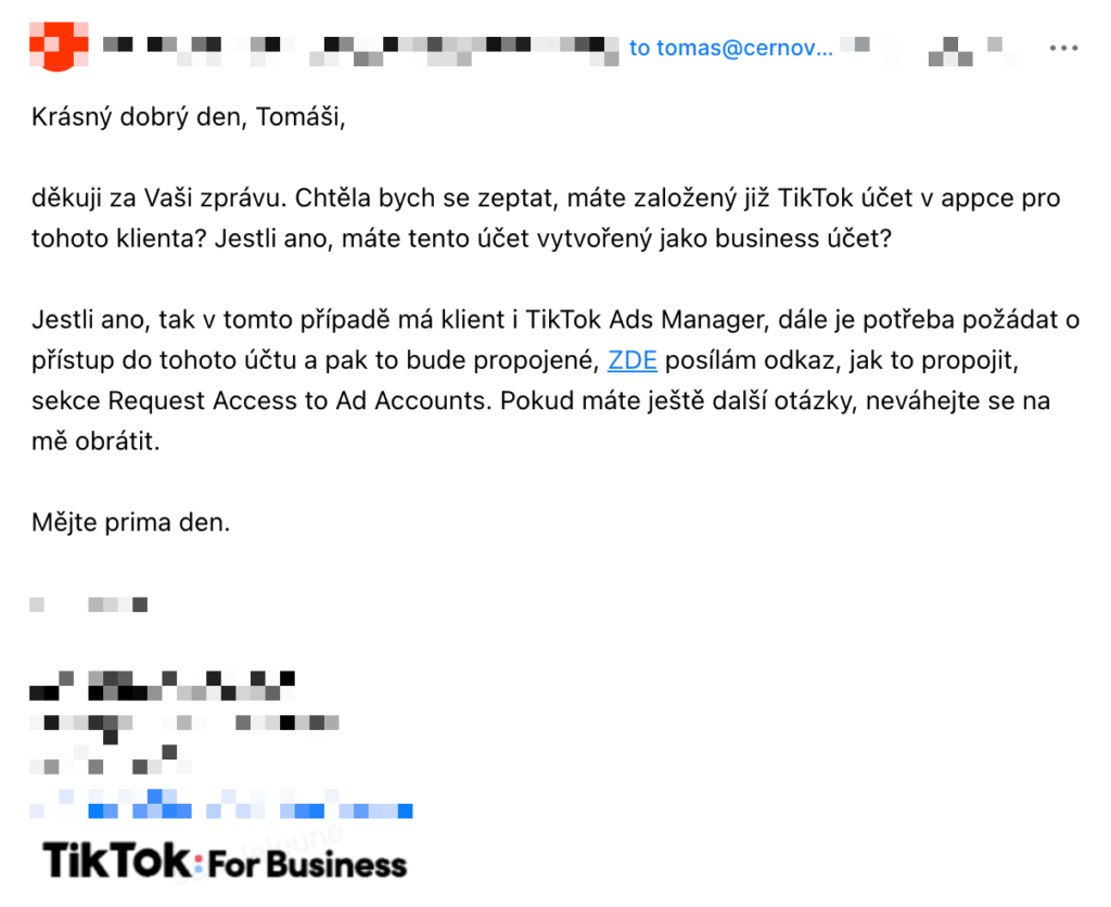 Některé zprávy od TikTok podpory vypadaly nadějně, dokonce to vypadalo, že to nakonec vyřešíme tak, že založíme TikTok Business Center i na Slovensku, ale nakonec se to ukázalo jako mylné. Tahle případová studie TikTok reklamy nemusela vůbec vzniknout...