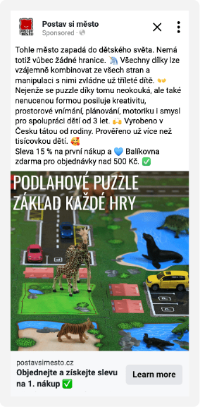 Dejte si pozor, pokud v rámci Facebook reklamy použijete statické bannery, do kterých umístíte text. Text musí být dobře čitelný a také musí poskytovat přidanou hodnotu pro uživatele. Buď ve formě hodnotné informace, nebo ve formě emoce.