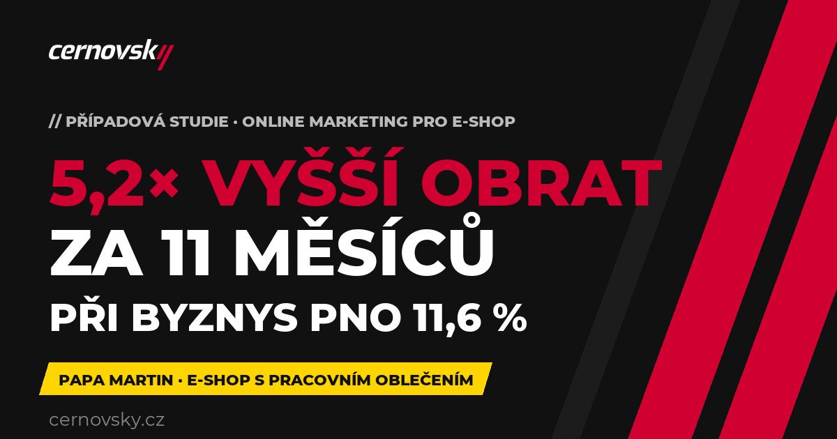 Případová studie online marketingu pro e-shop Papa Martin – 5,2× vyšší obrat za 11 měsíců při byznys PNO 11,6 % | Cernovsky & Co